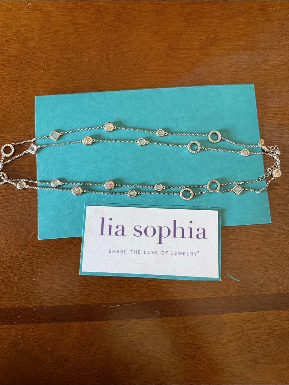 Lia Sophia Silver Multi-Shape Station Necklace “Sultry/Frosted”